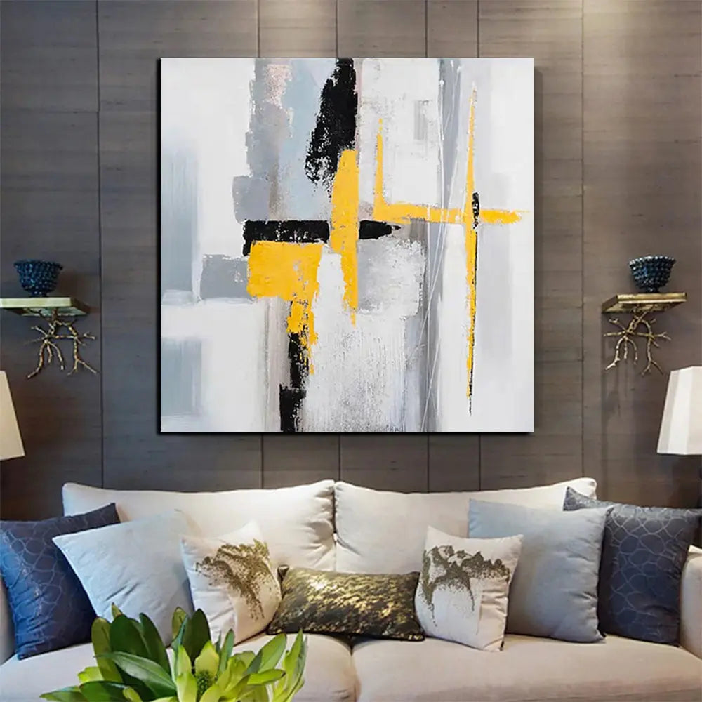 Hand Painted Single Piece Oil Paintings Black and white gold Modern Abstract Doba