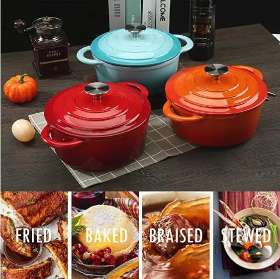 COOKWIN Enameled Cast Iron Dutch Oven with Self Basting Lid;  Enamel Coated Cookware Pot 4.5QT COOKWIN