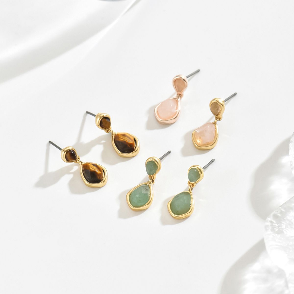 Natural Stone Drop  Earrings Set - 3 Pairs Doba