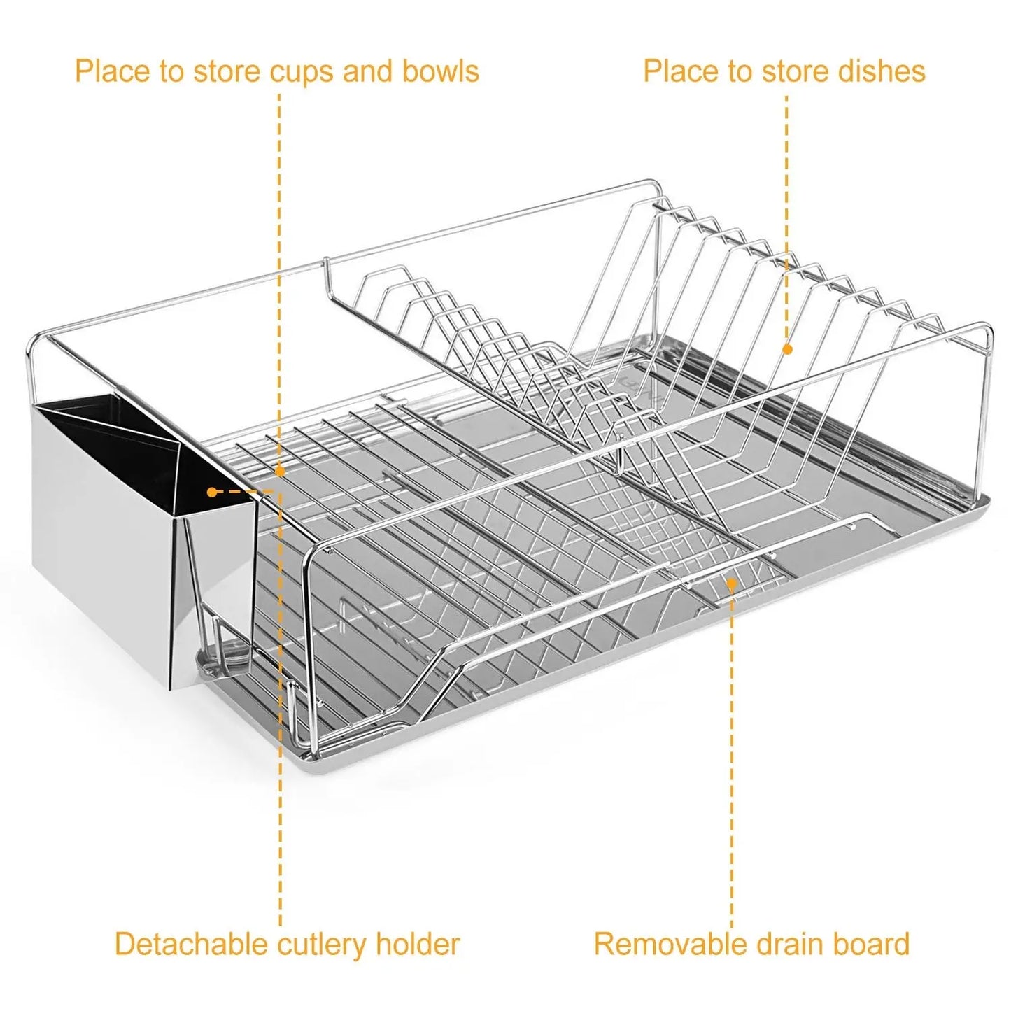 Stainless Steel Dish Rack w/ Drainboard Cutlery Holder Doba