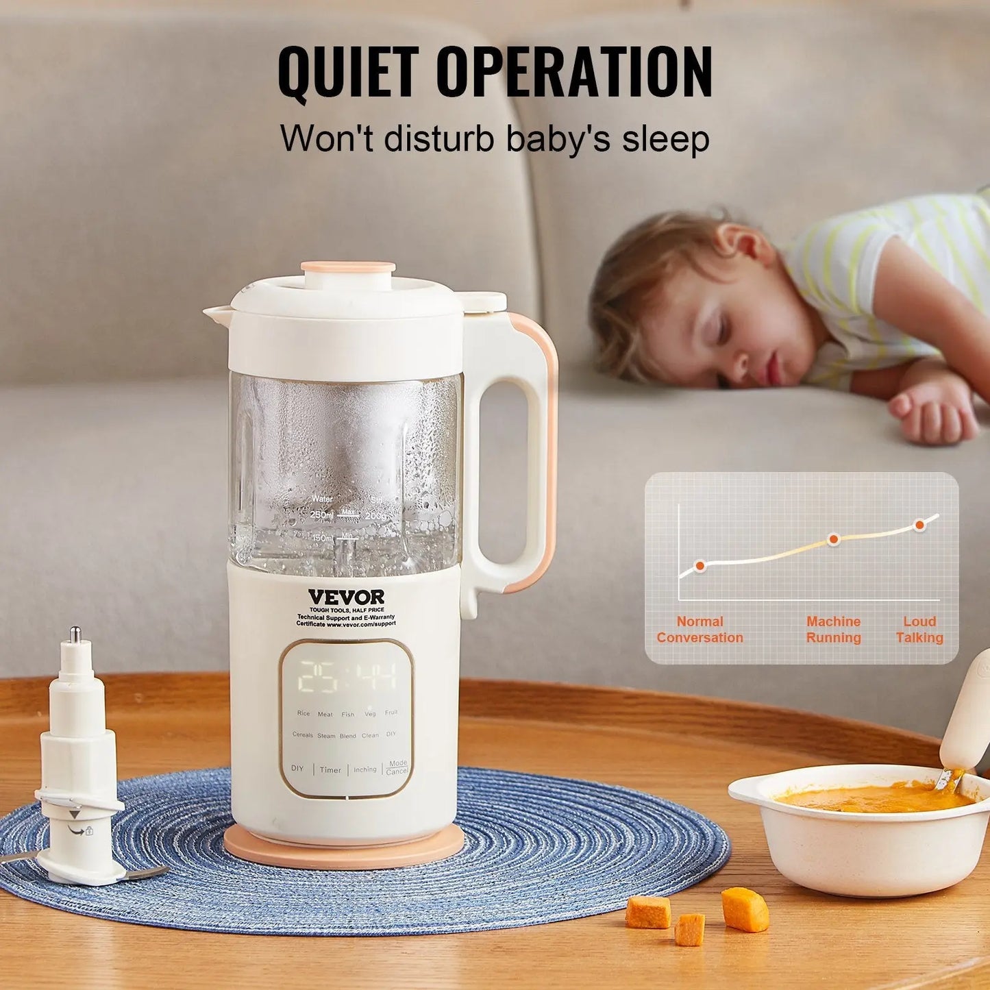 VEVOR Baby Food Maker, 500W Baby Food Processor with 300 ml Glass Bowl Doba