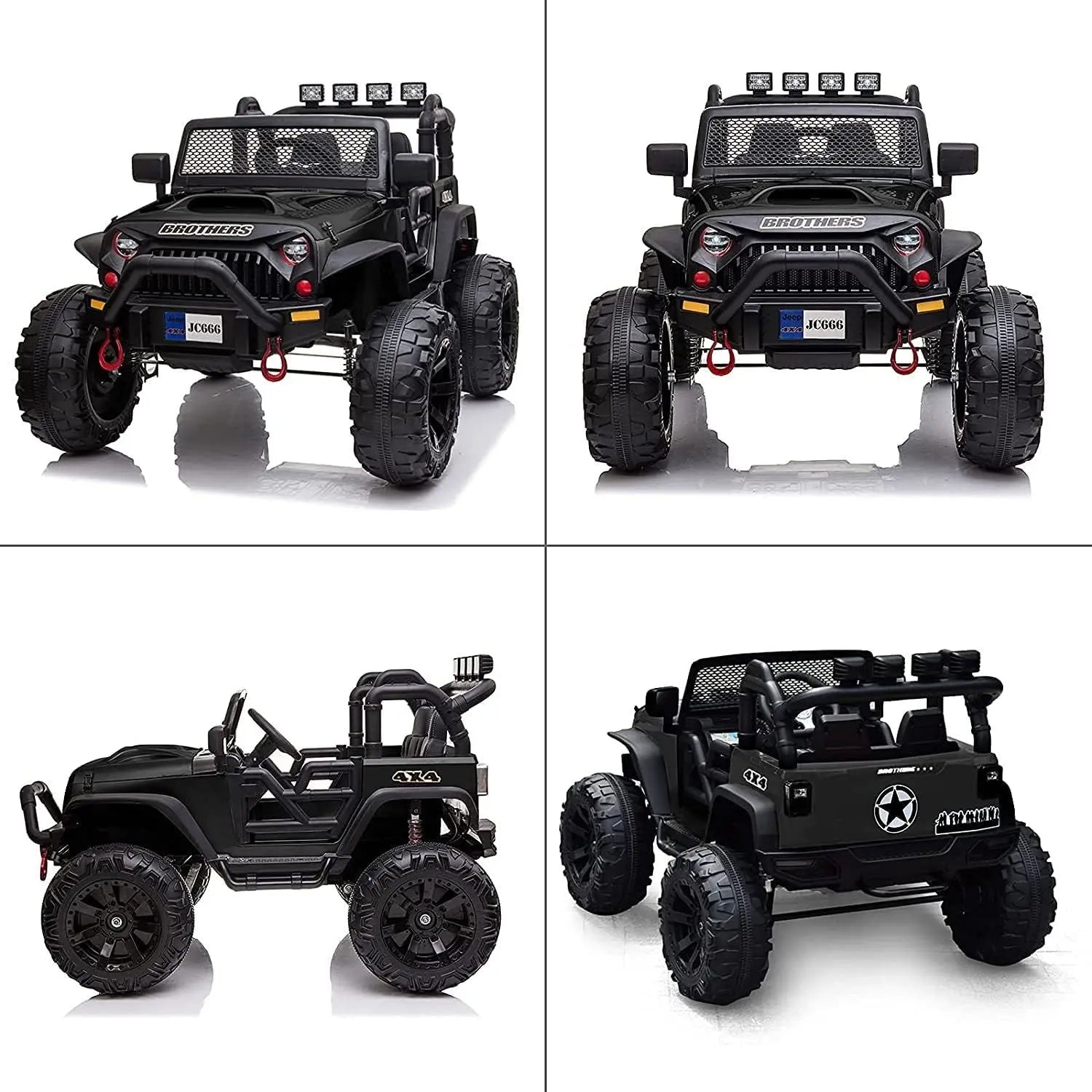 Black 48.4" Large Ride On Car for Kids, Battery Powered Electric Car with 2 Seats, Remote Control, 14" Large Suspension Wheels, LED Lights, Music, Bluetooth for Boys & Girls FX070